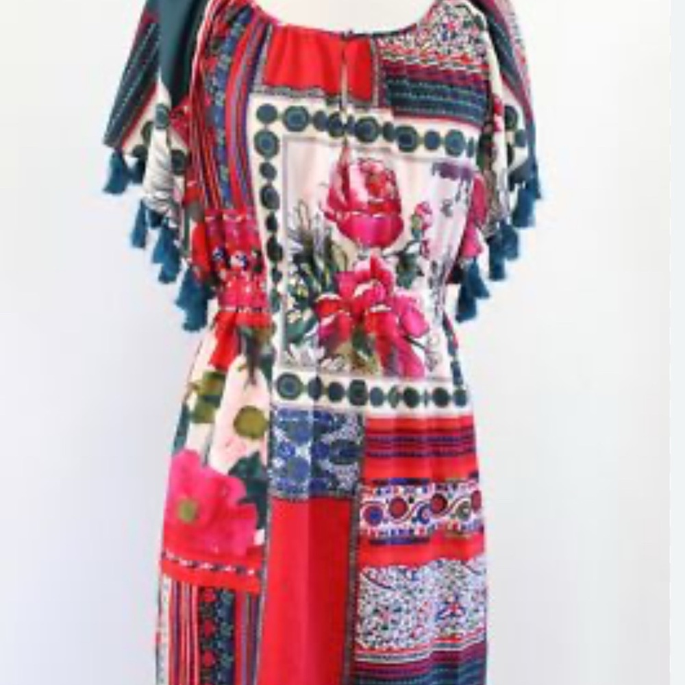 60 Anthropologie Vanessa Virginia Rose Tassel and Floral Midi Dress - Picture 2 of 4